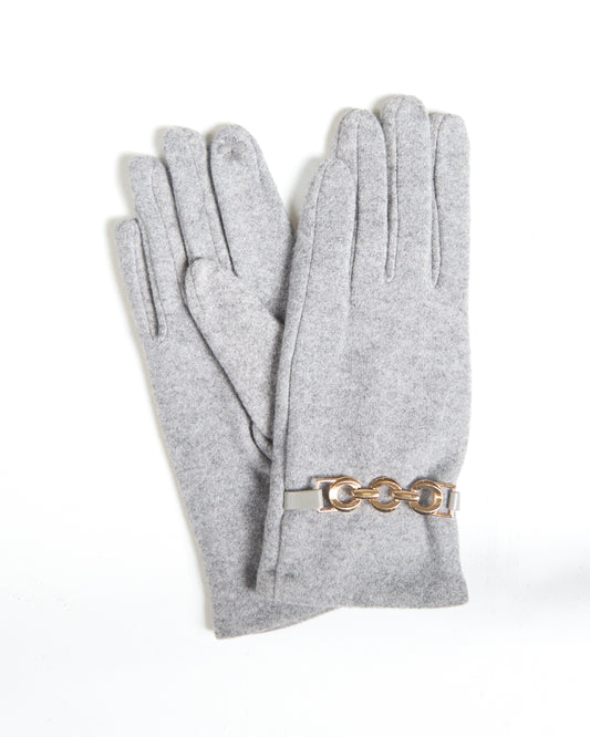 Light Grey Gloves with Gold-Tone Chain Detail
