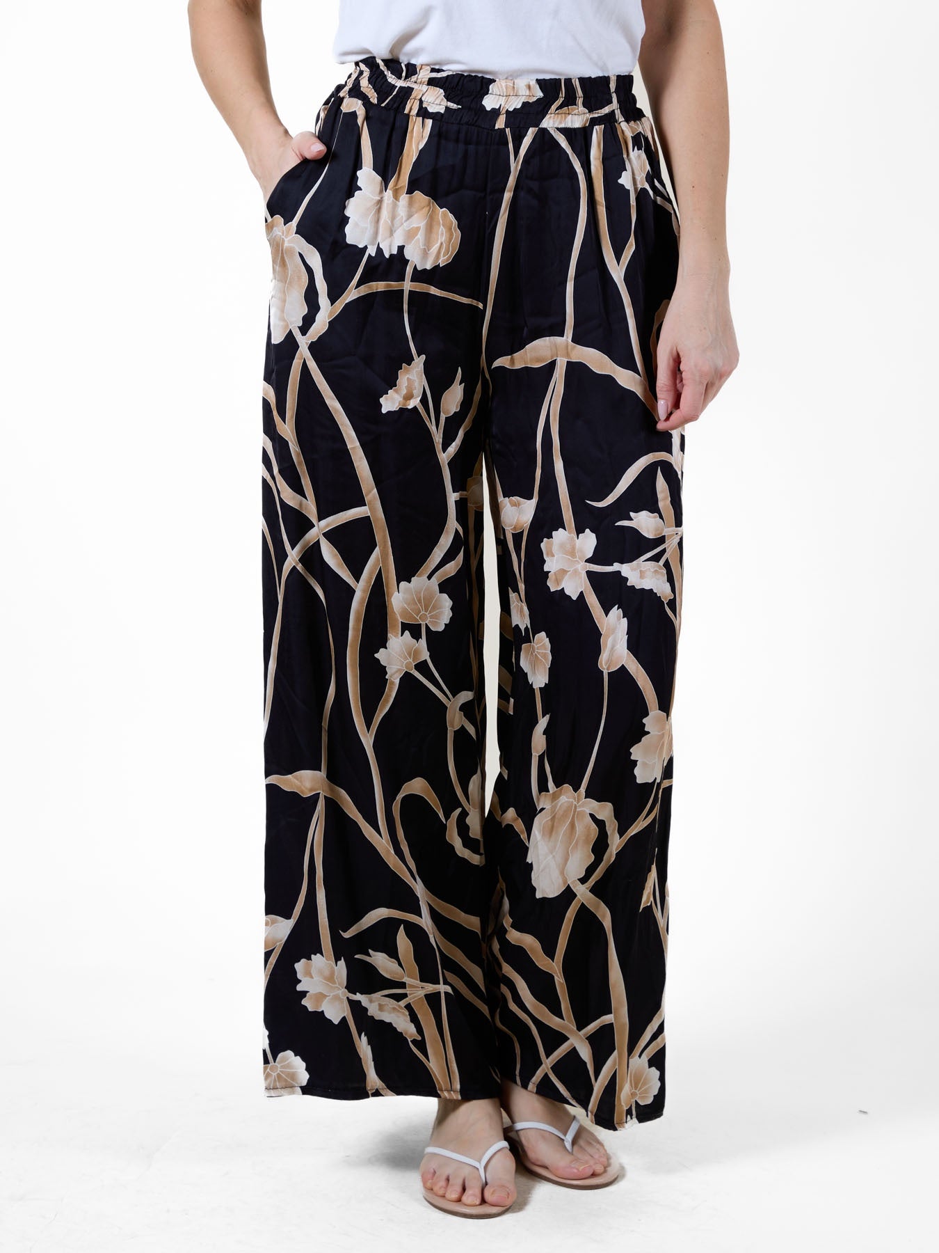Black Floral Wide-Leg Pants