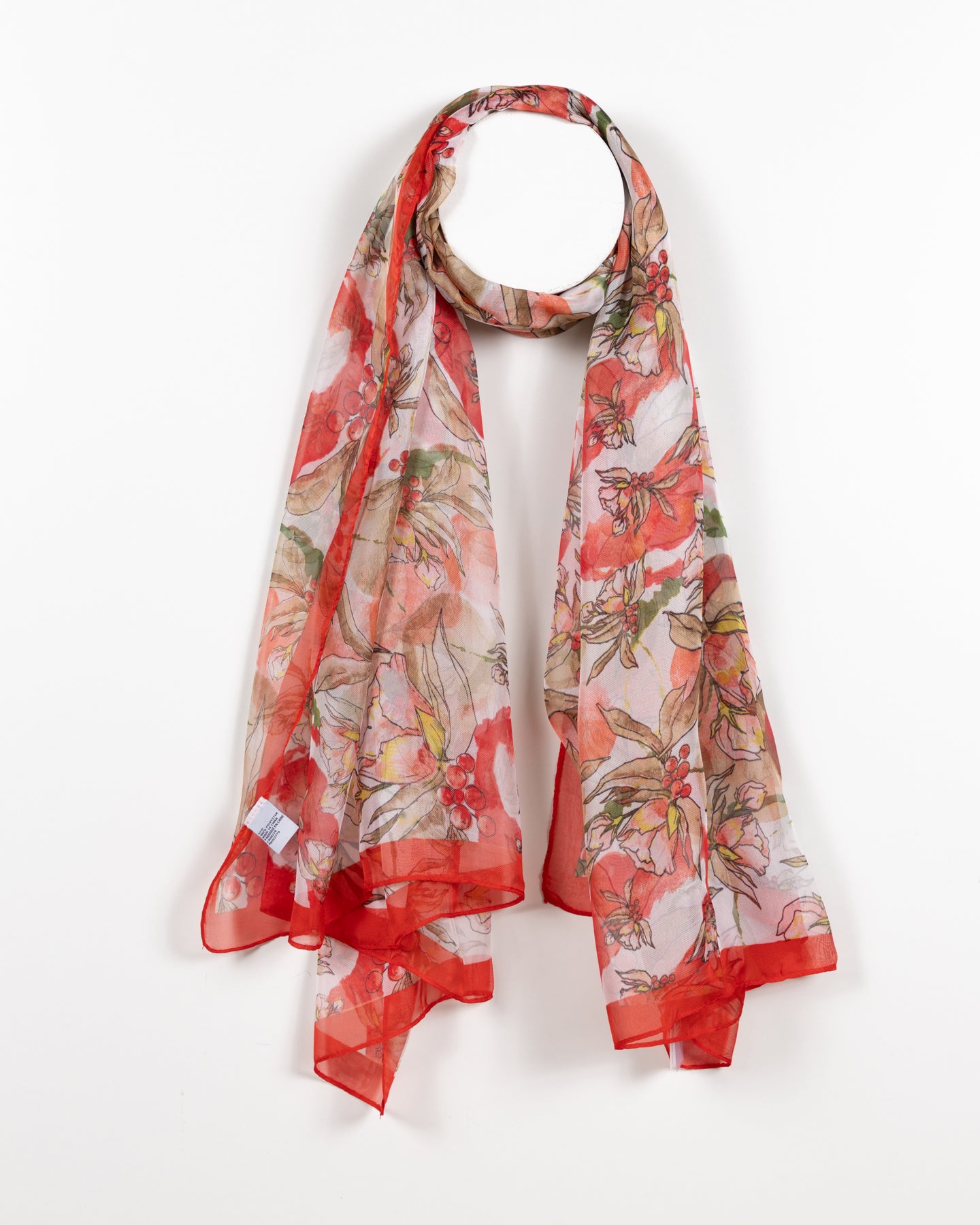 Red Floral Watercolor Sheer Scarf