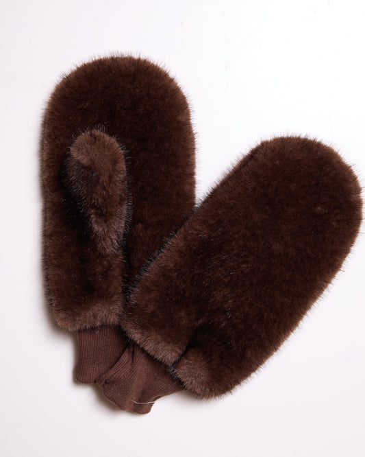 Brown Plush Furry Mittens with Cuffs