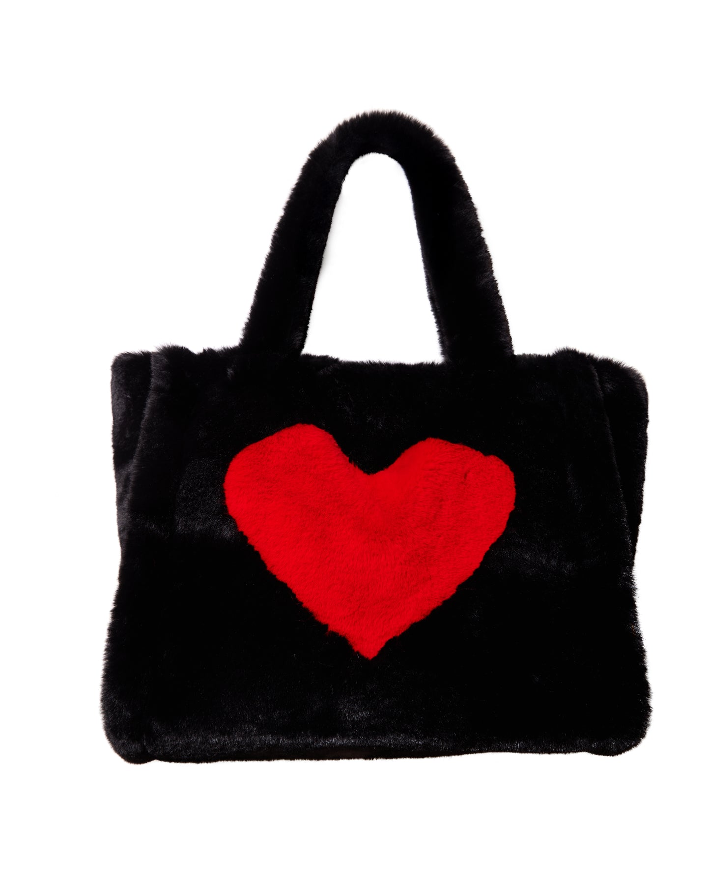 Black Fuzzy Heart Oversized Bag