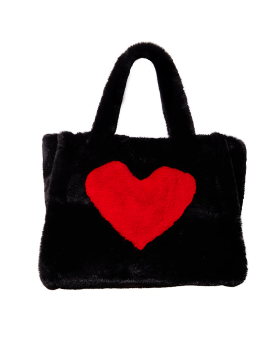 Black Fuzzy Heart Oversized Bag