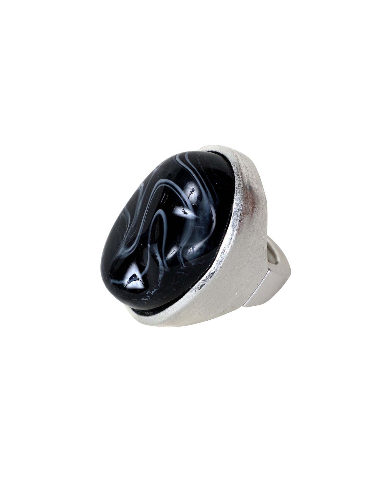 Bold Statement Ring with Swirled Stone in Black & Silver