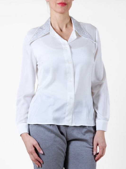 Ivory Wing Colar Button Front Blouse