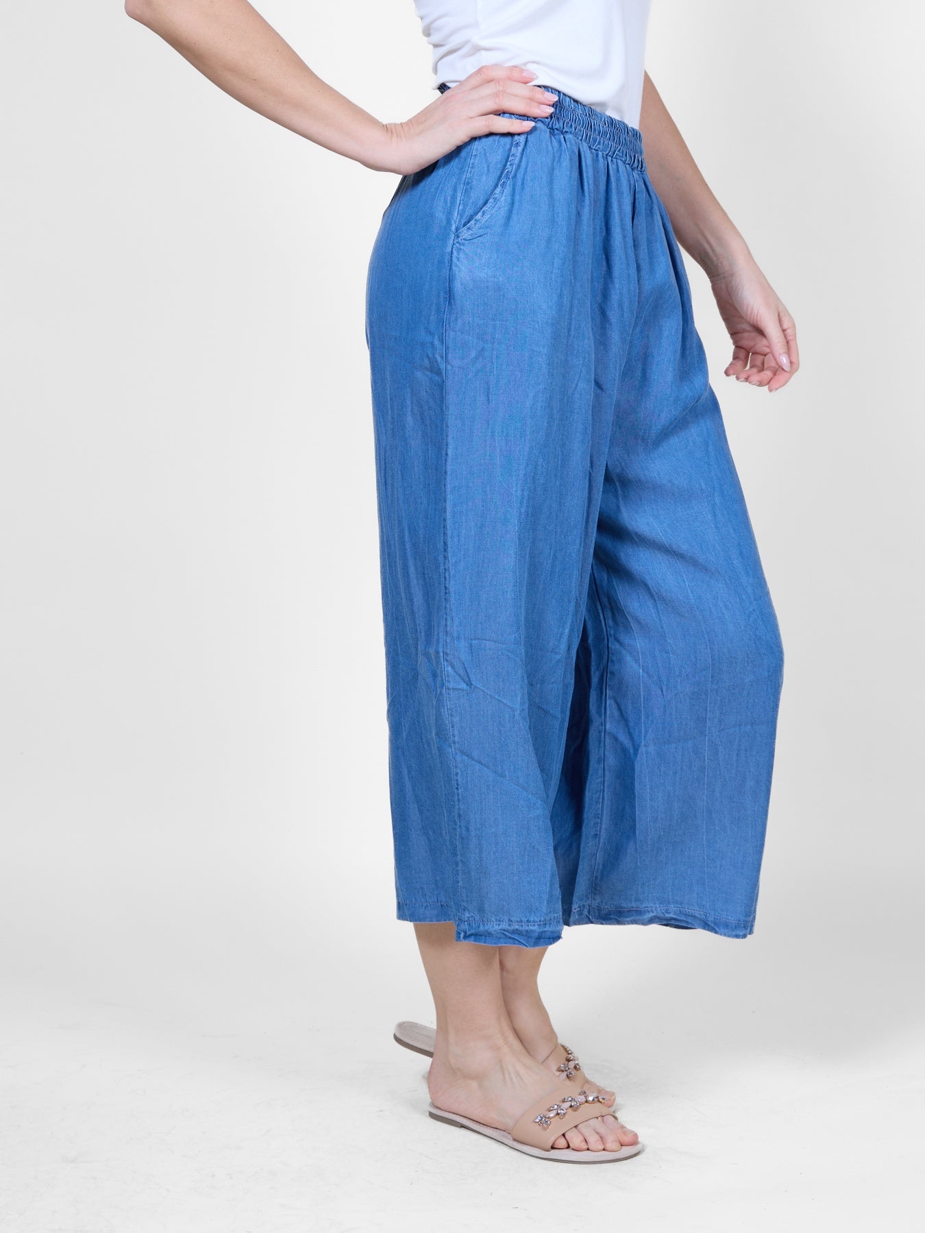 Dark Denim Pull-On Ankle-Length Pants