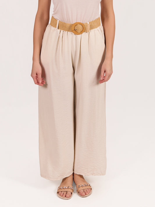 Ivory Pull On Belted 2 Pocket Pant