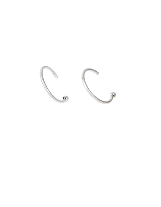 Minimalist Semi-Hoop Earrings with Ball Detail in Silver