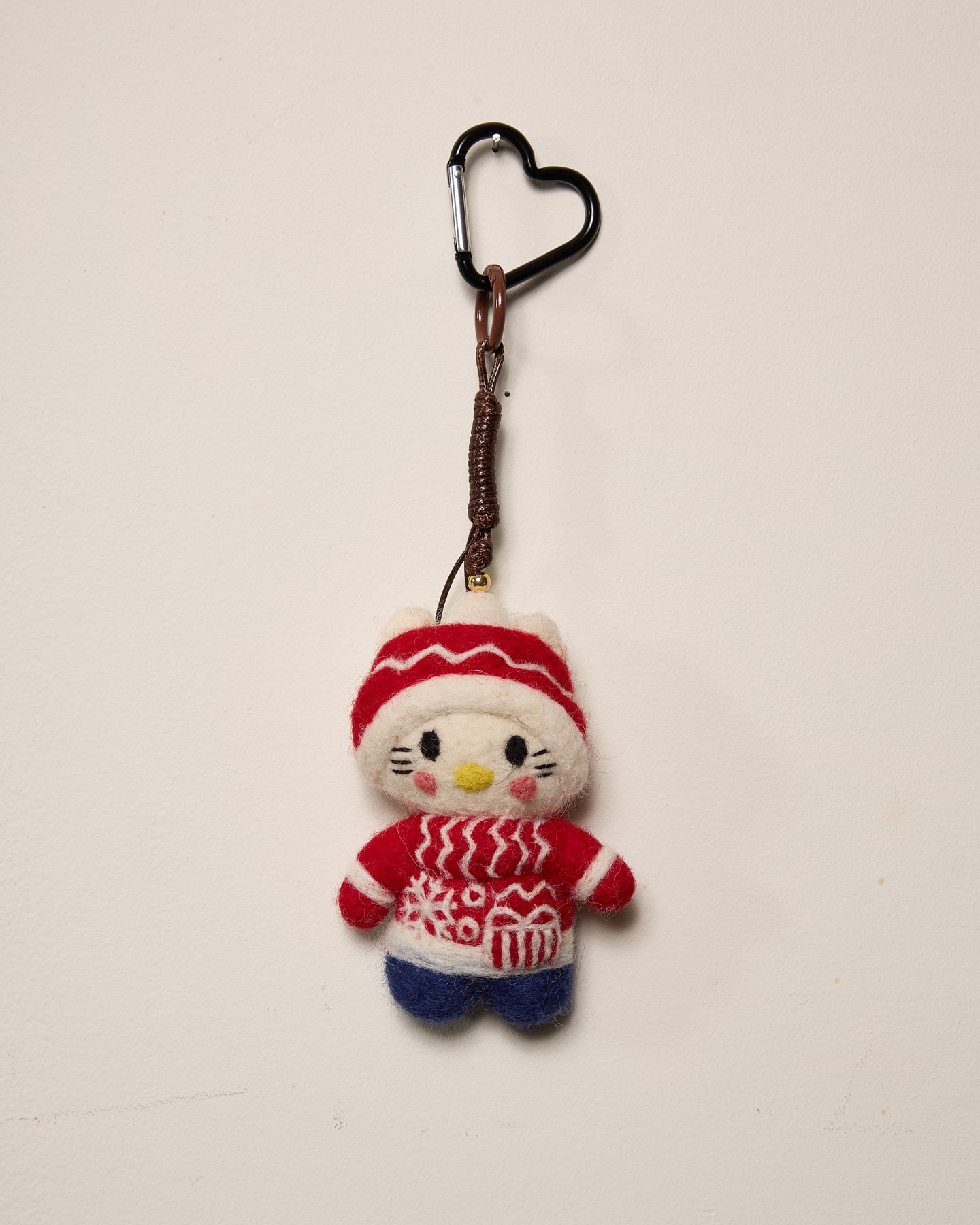 Kitty in Red Winter Jacket Wool Buddy Keychain