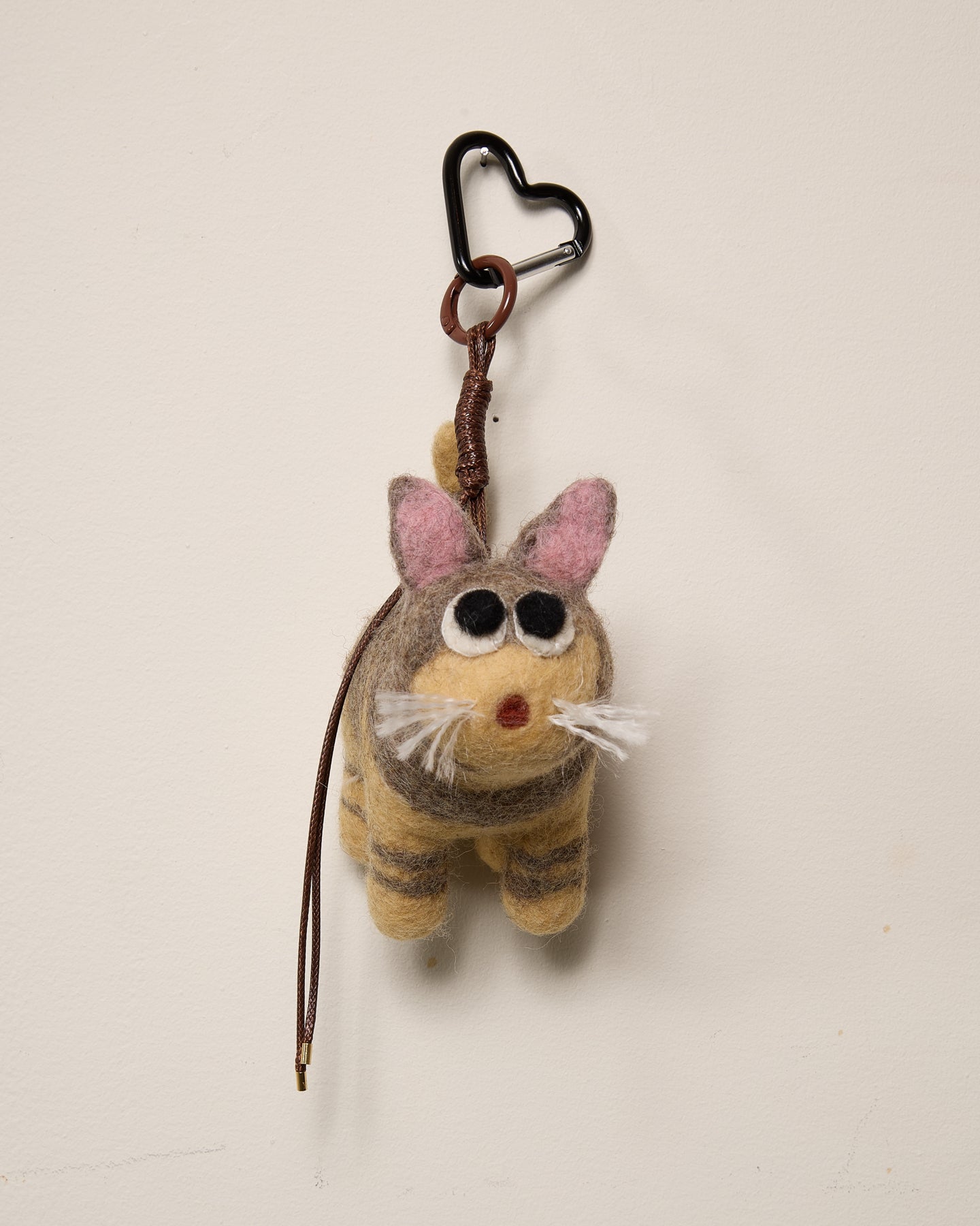 Grey and Beige Calico Kitty Wool Buddy Keychain