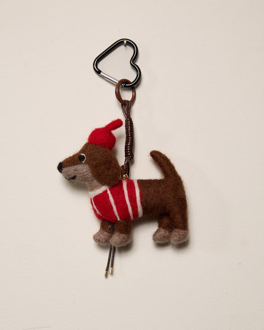 Weiner Dog with Red Sweater Wool Keychain