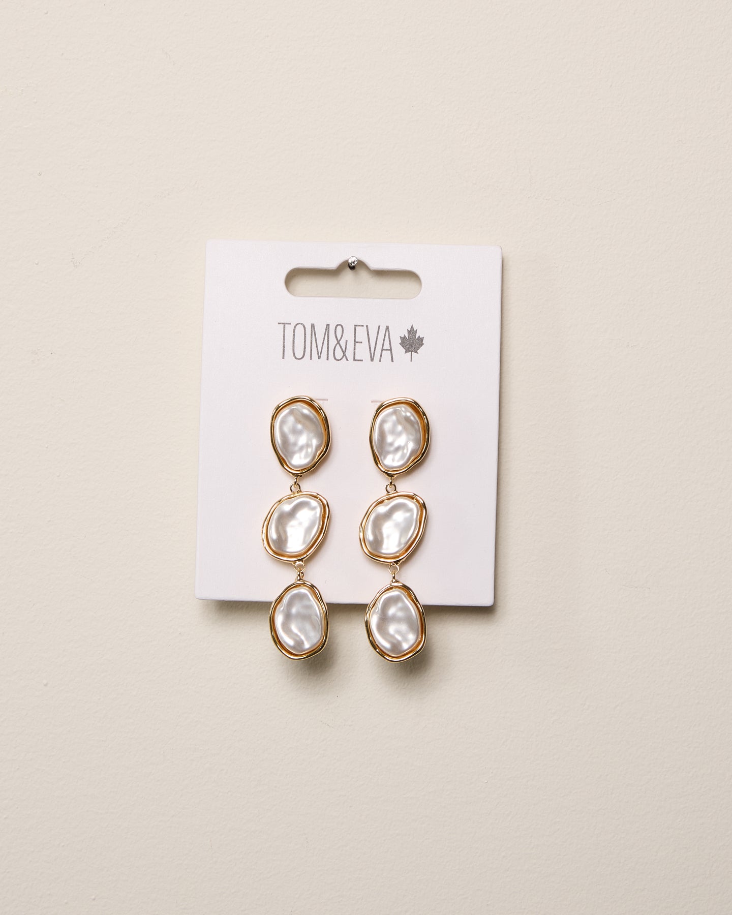 Gold Pearl Like Three Dangle Earring