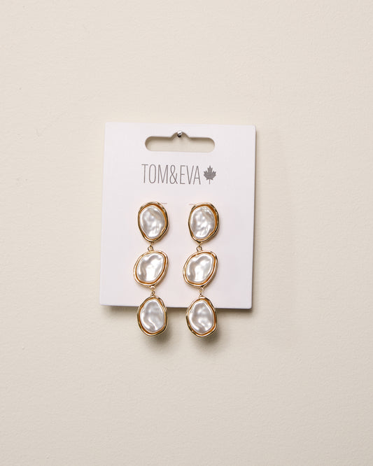 Gold Pearl Like Three Dangle Earring