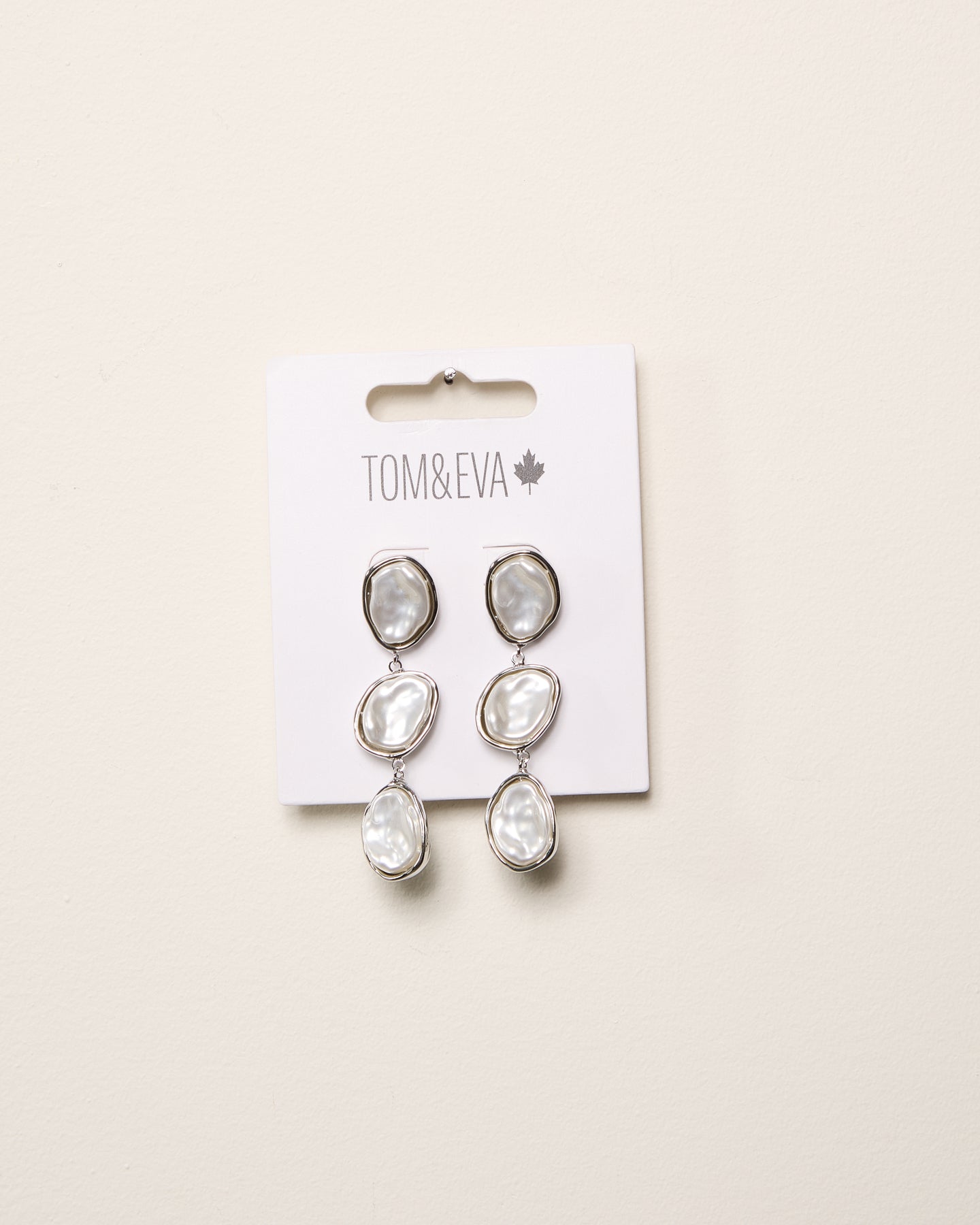 Silver Pearl Like Three Dangle Earring