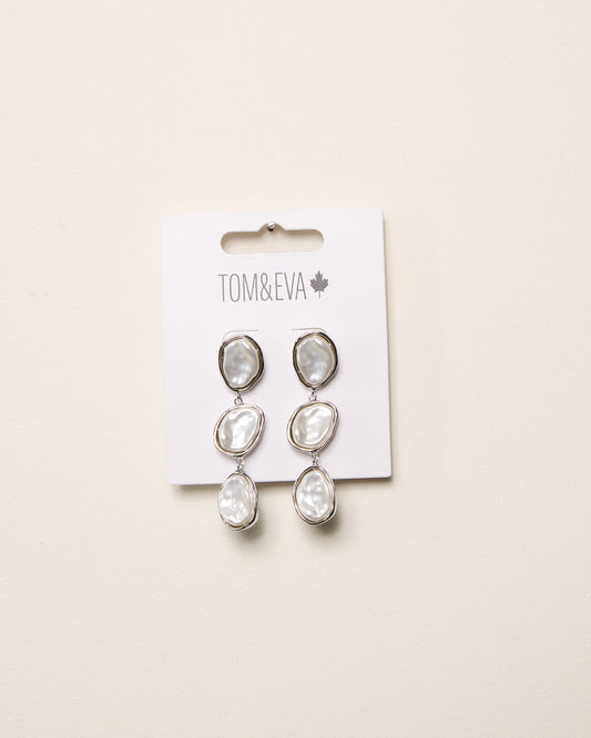 Silver Pearl Like Three Dangle Earring