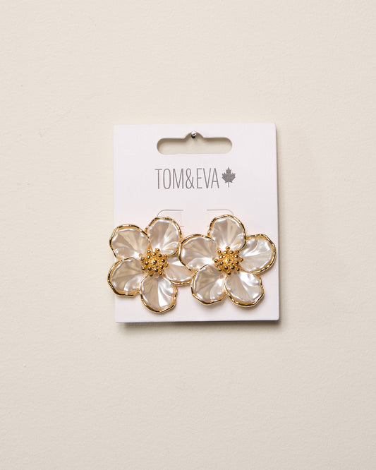 Gold Pearl Like Hawaiian Flower Earrings