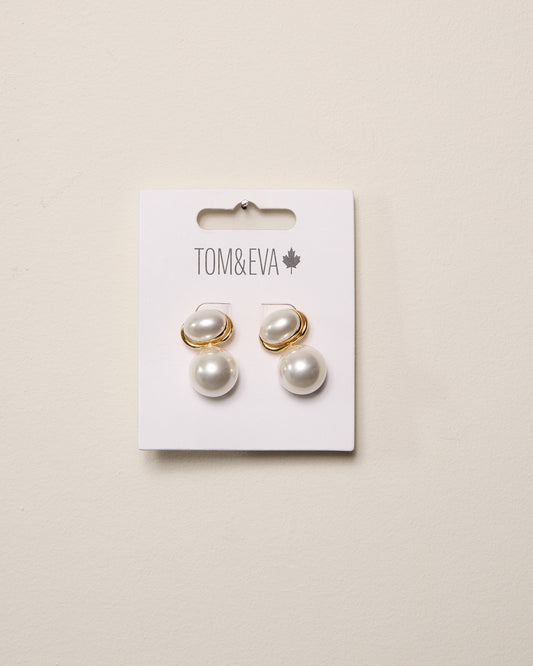 Gold Pearly Two Stacked Earrings