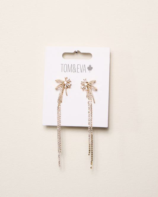 Gold Rhinestone Firework Chandelier Earrings
