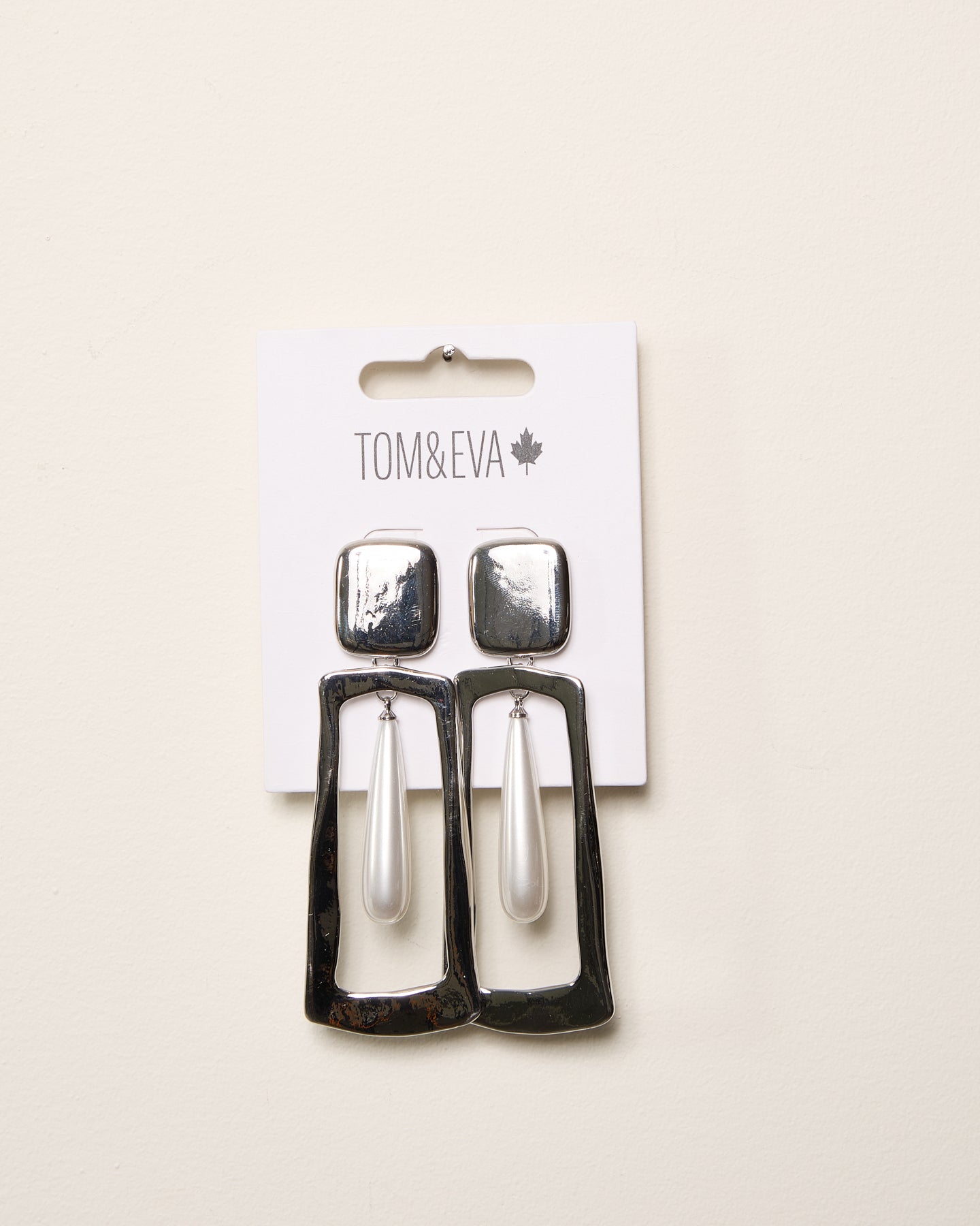 Silver Square and Pearly Dangle Earrings