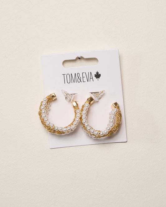 Gold Chain and Pearly Strand Hoop Earrings
