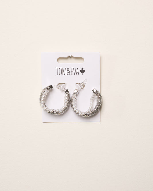 Silver Chain & Pearly Strand Hoop Earrings