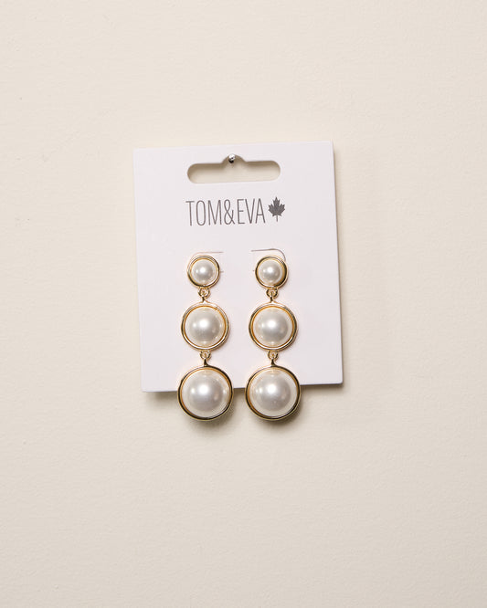 Gold Triple Stack Pearly Dangle Earrings