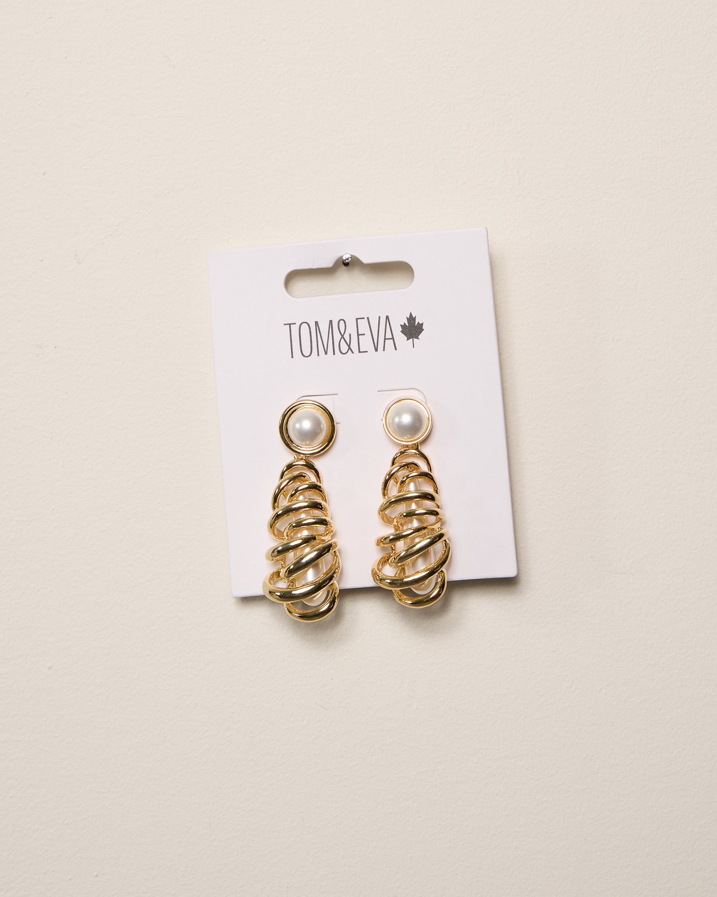 Gold Pearly Dangle Wrapped Earrings