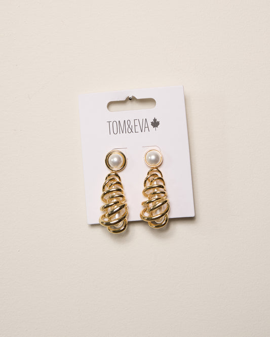 Gold Pearly Dangle Wrapped Earrings