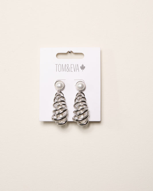 Silver Pearly Dangle Wrapped Earrings
