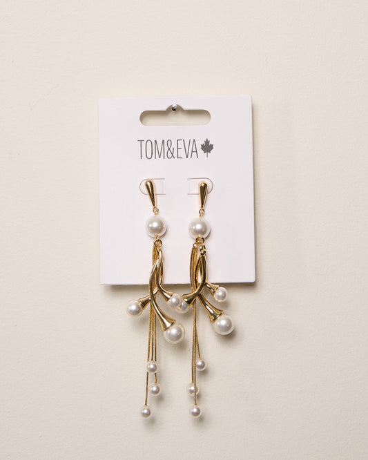 Gold Dangled Pearly Bottom Earrings