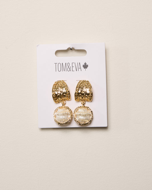 Gold Boho Bangle and Textured Pearly Earrings