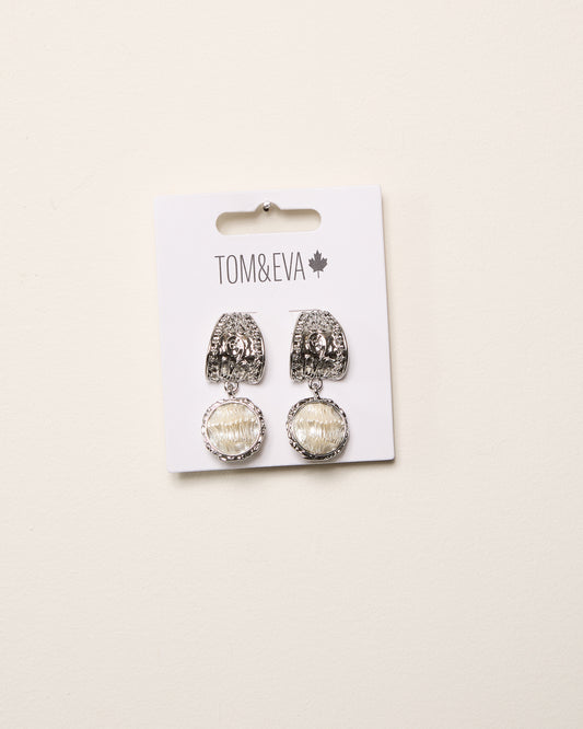 Silver Boho Bangle and Textured Pearly Earrings