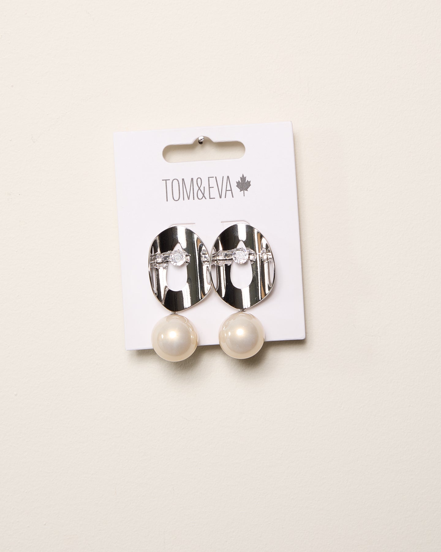 Silver Oval and Pearl Abstract Earring