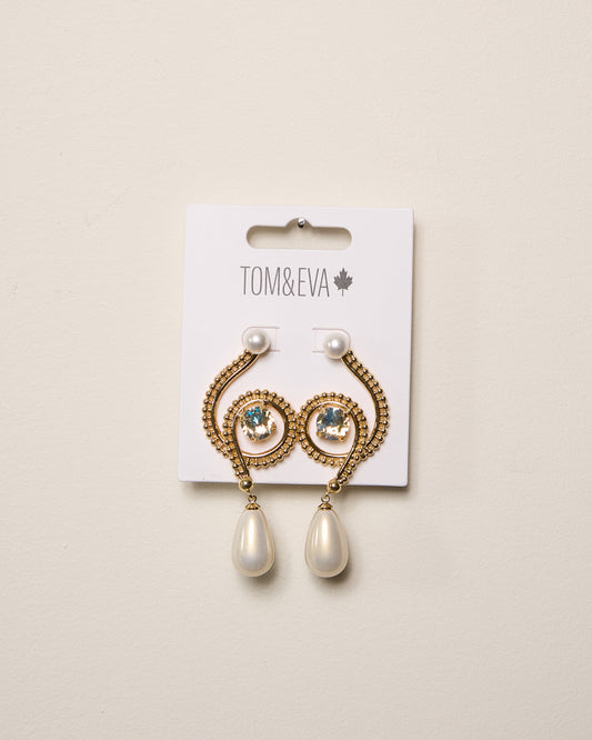 Gold Pearly Abstract Chain Diamond Earrings