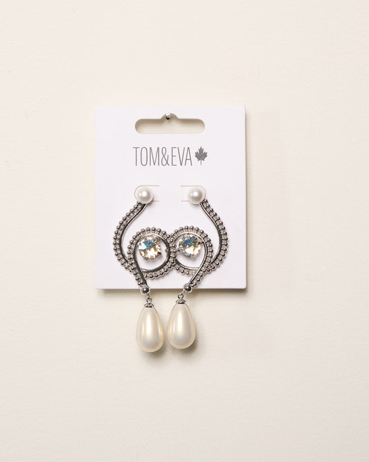 Silver Pearly Abstract Chain Diamond Earrings