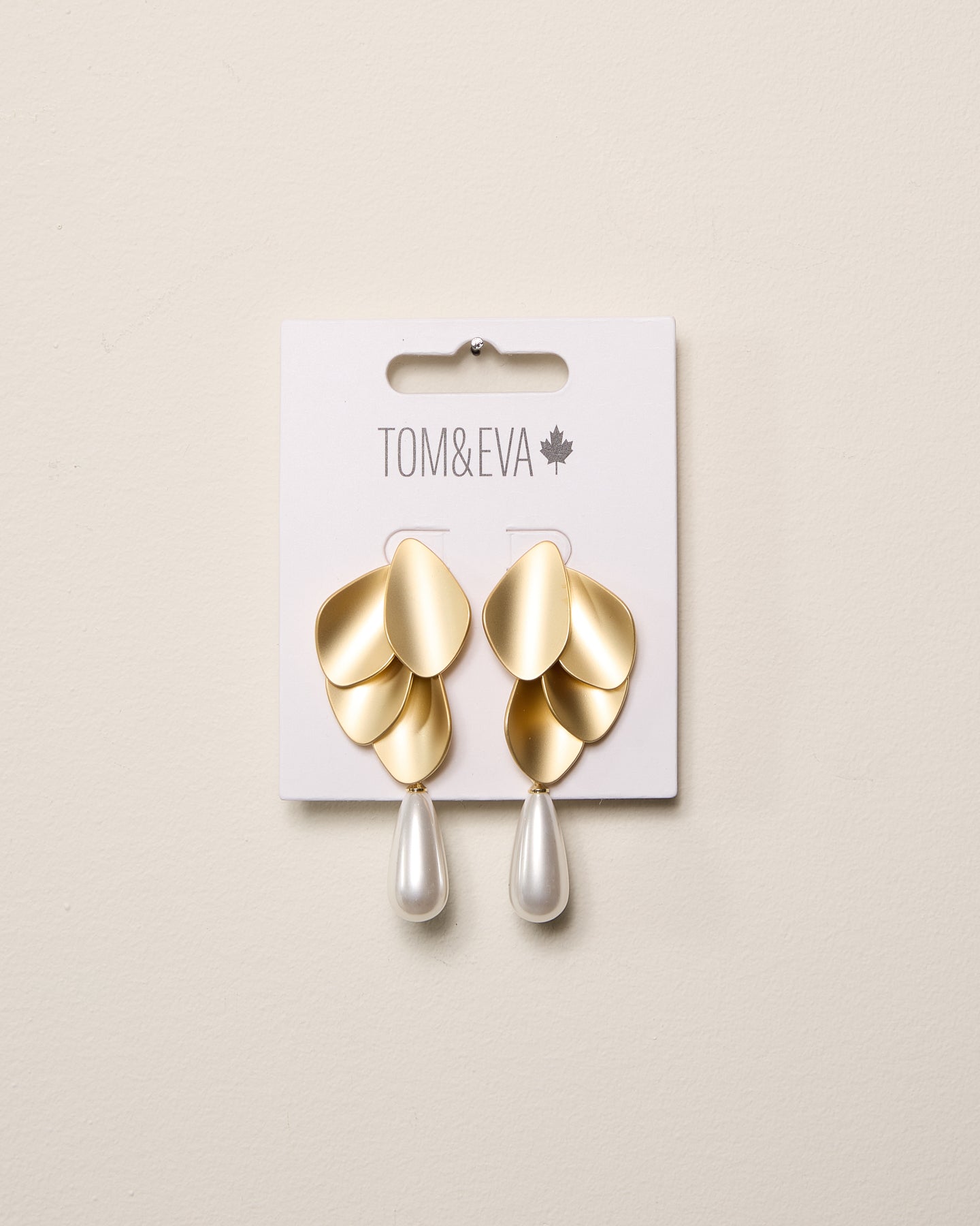 Gold Matte Stacked Scales and Teardrop Pearl Earring