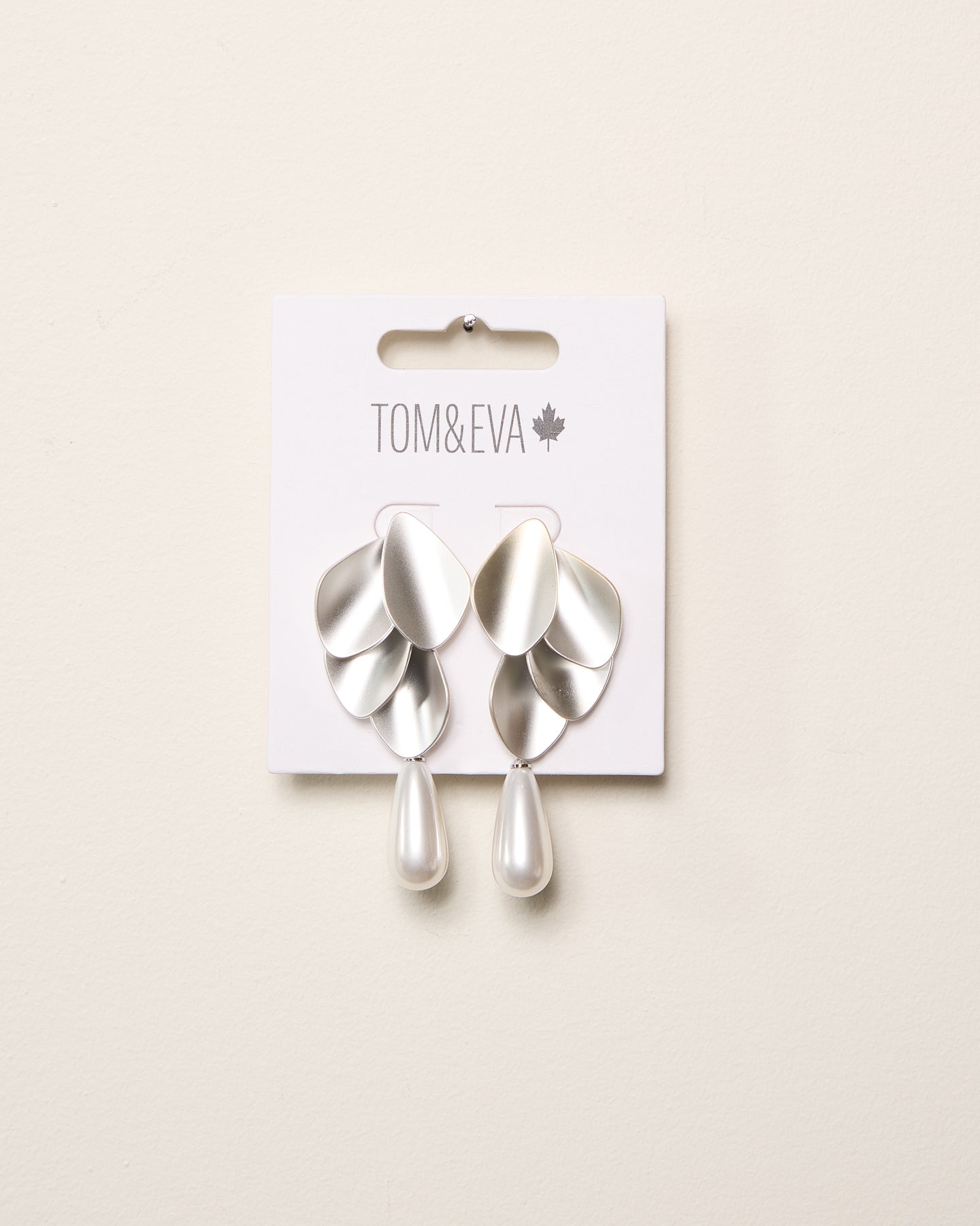 Silver Matte Stacked Scales and Teardrop Pearl Earring