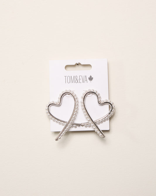 Silver Heart and Pearly Looped Earring
