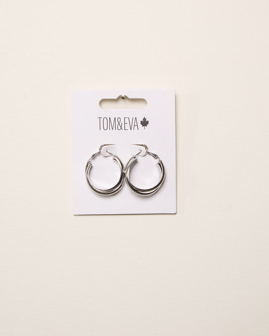 Silver Double Layer Basic Hoop Earring