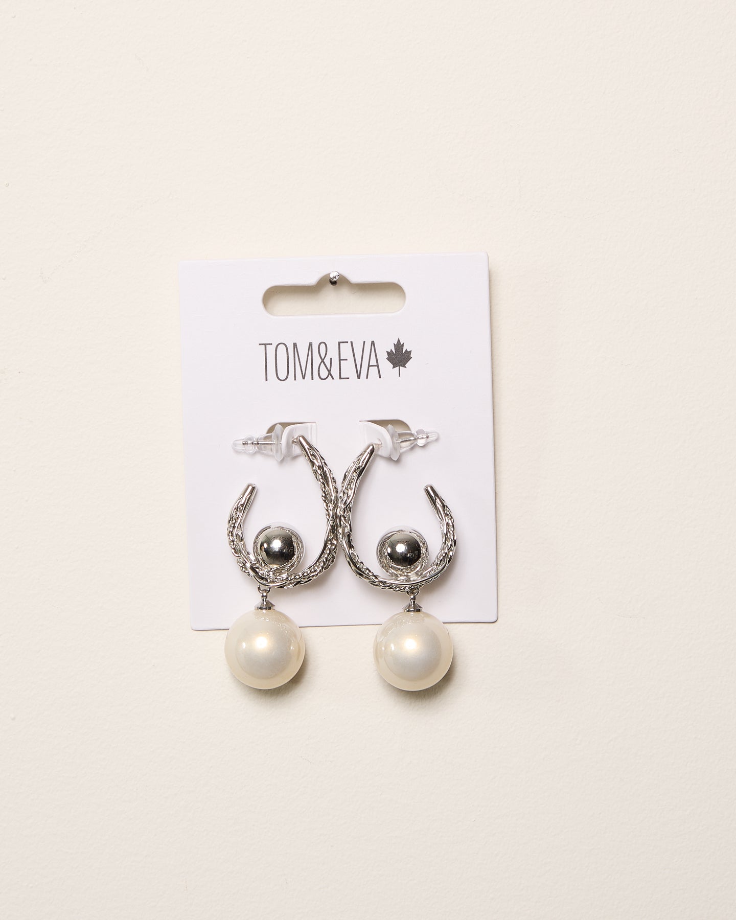 Silver and Pearl Ball Semi-Hoop Natural Earring