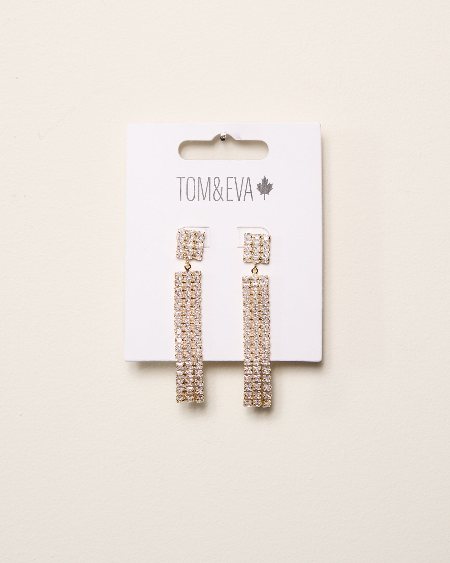Gold Square Dangle Rhinestone Earrings