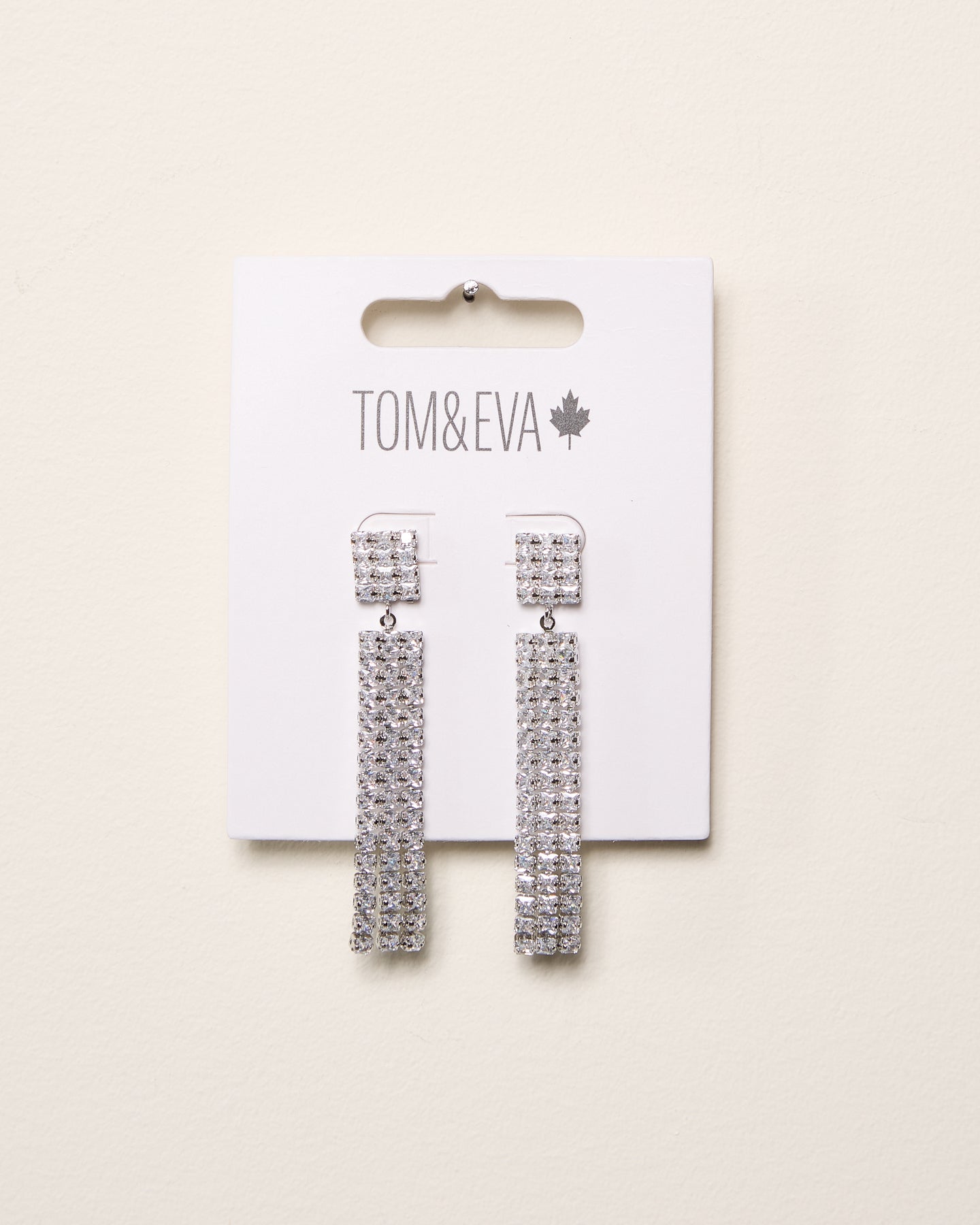 Silver Square Dangle Rhinestone Earrings