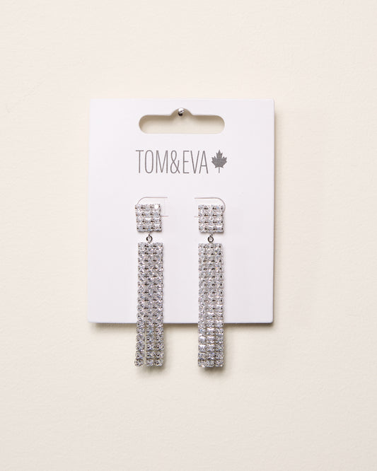 Silver Square Dangle Rhinestone Earrings