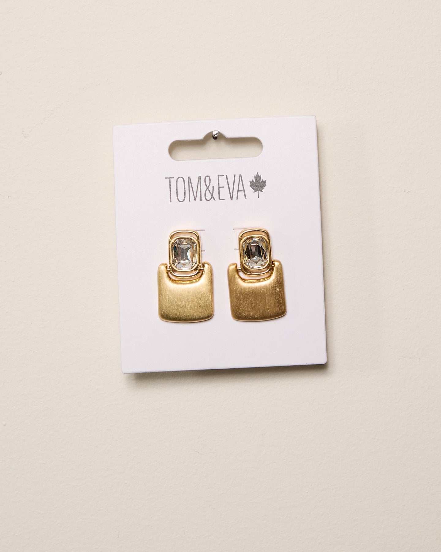 Gold Square and Rhinestone Hinge Earring