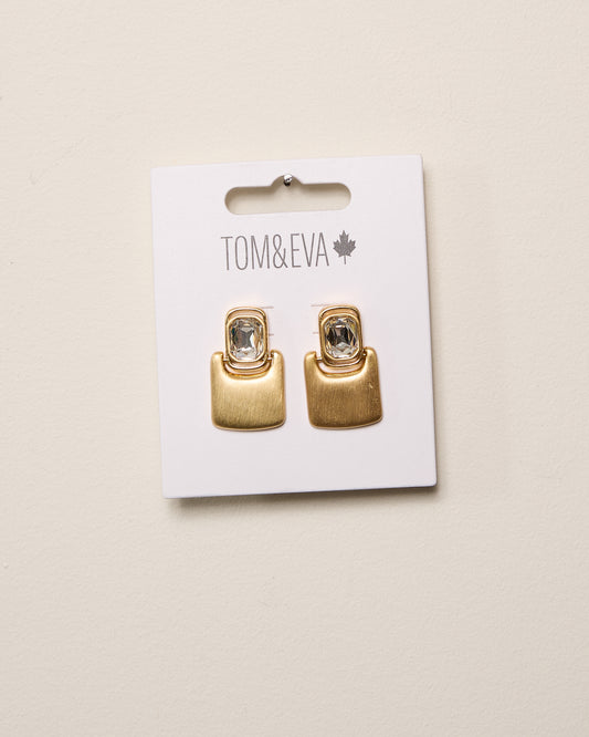Gold Square and Rhinestone Hinge Earring