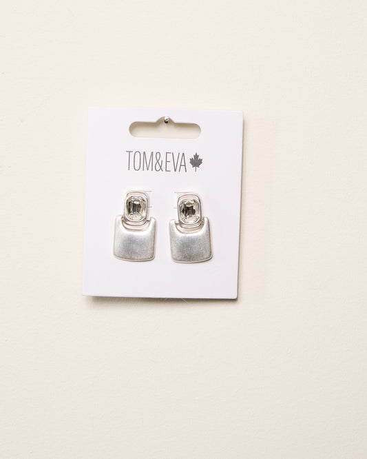 Silver Square and Rhinestone Hinge Earring