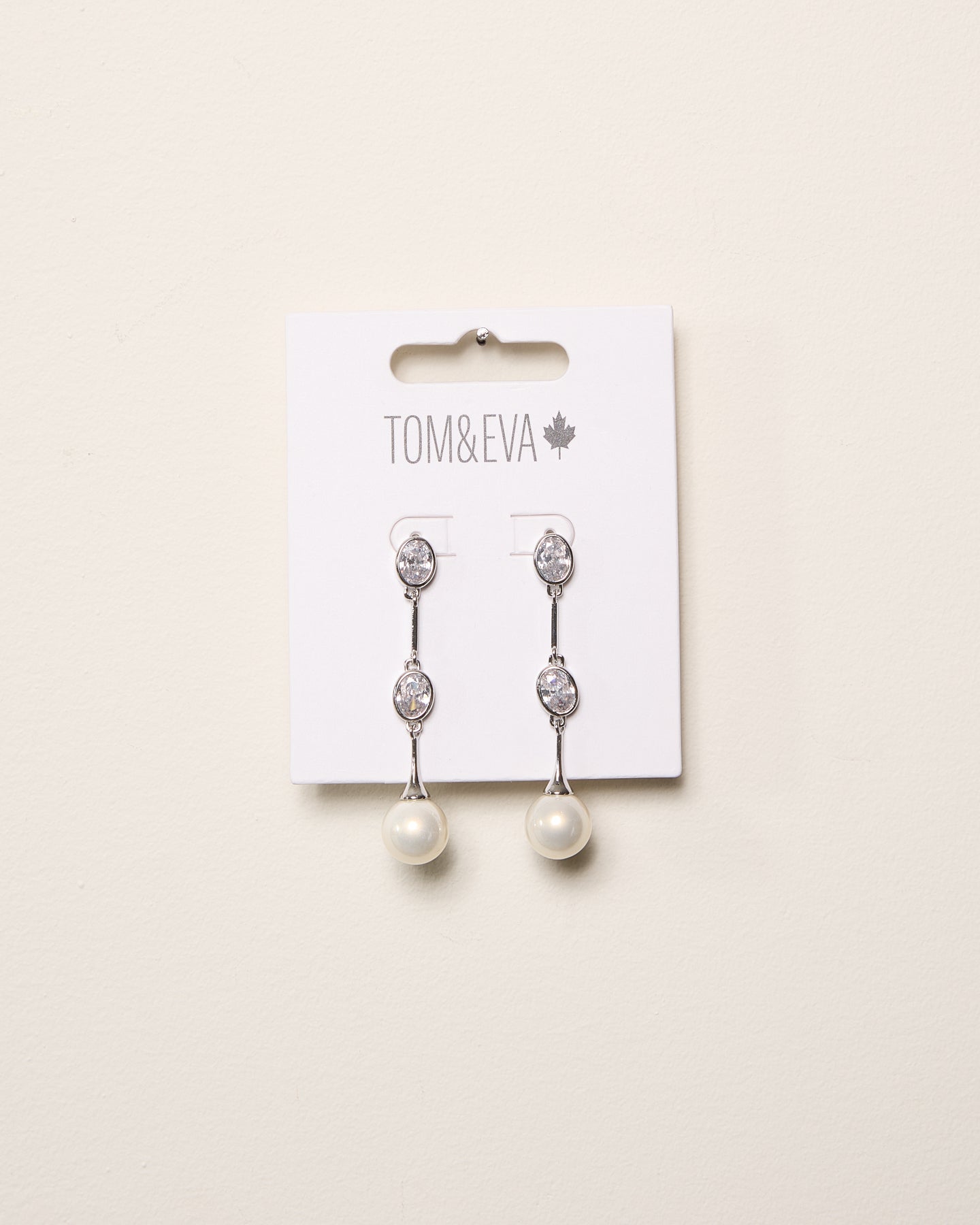 Silver Rhinestone and Pearl Ball Stacked Dangle Earring