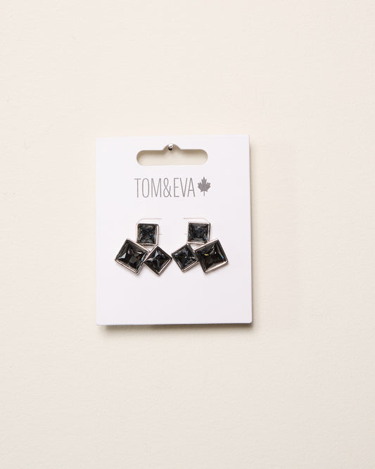 Black Square Geometric Cluster Earring