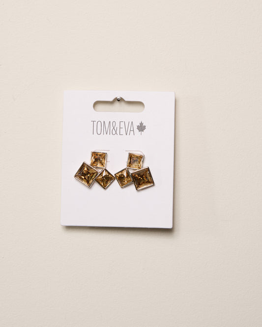 Champagne Square Geometric Cluster Earring