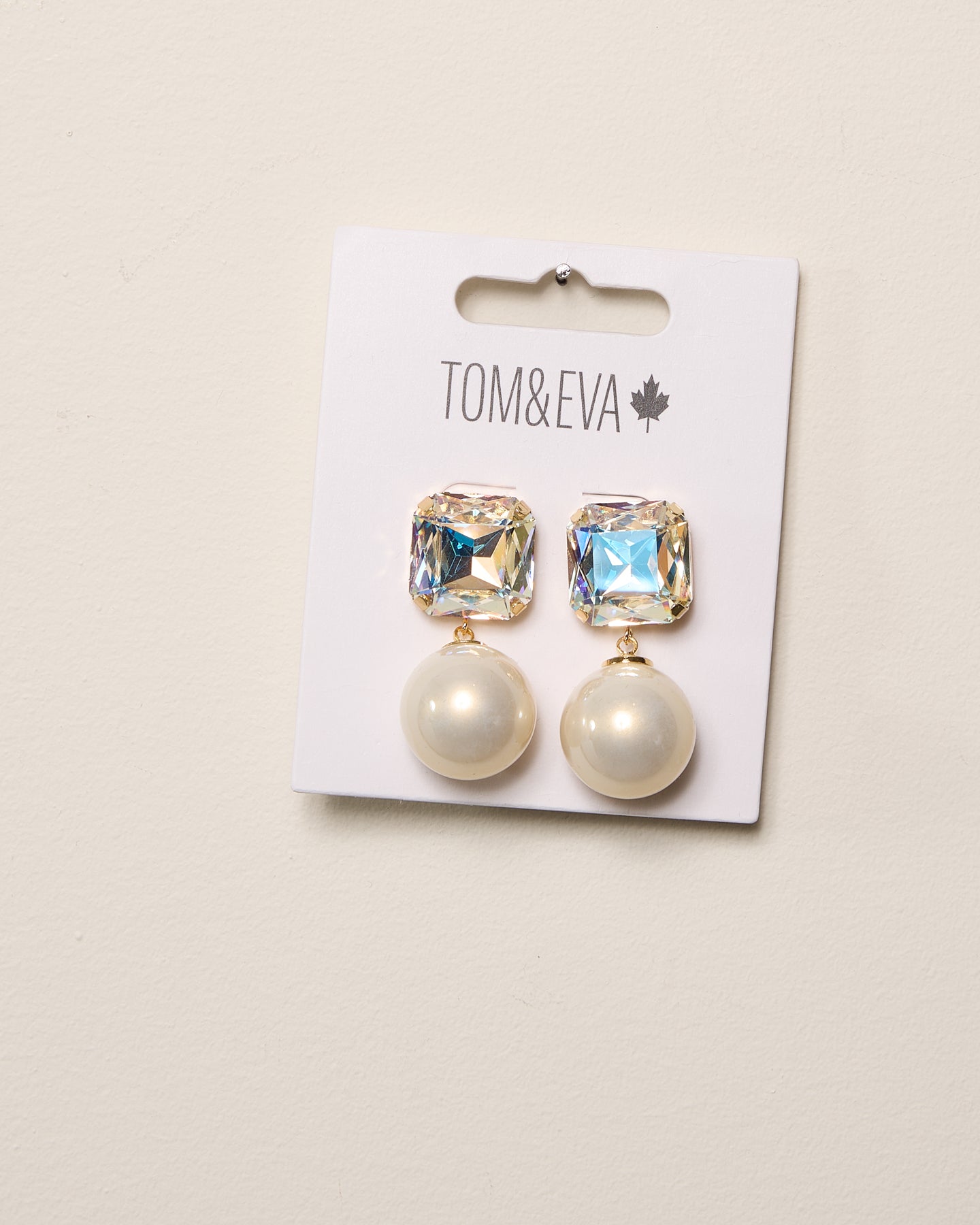 White Large Square Gemstone with Pearly Dangle Earring