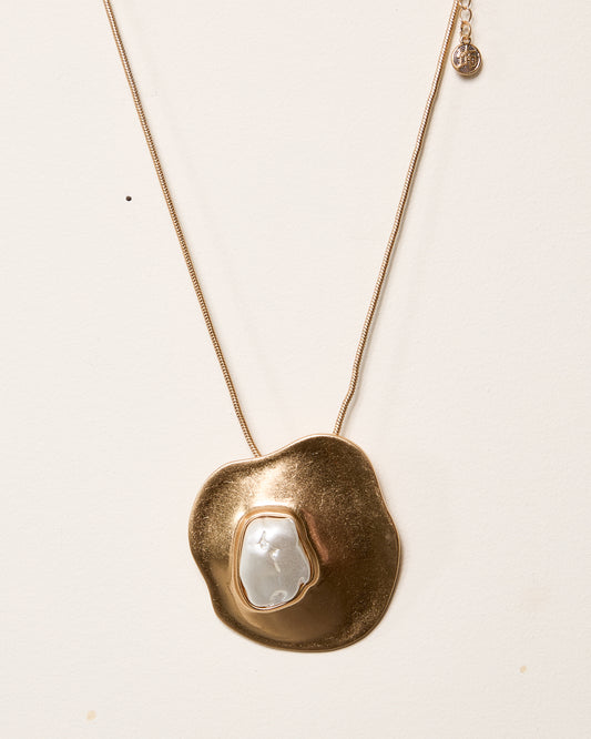 Gold Large Natural Shape with Stone Necklace